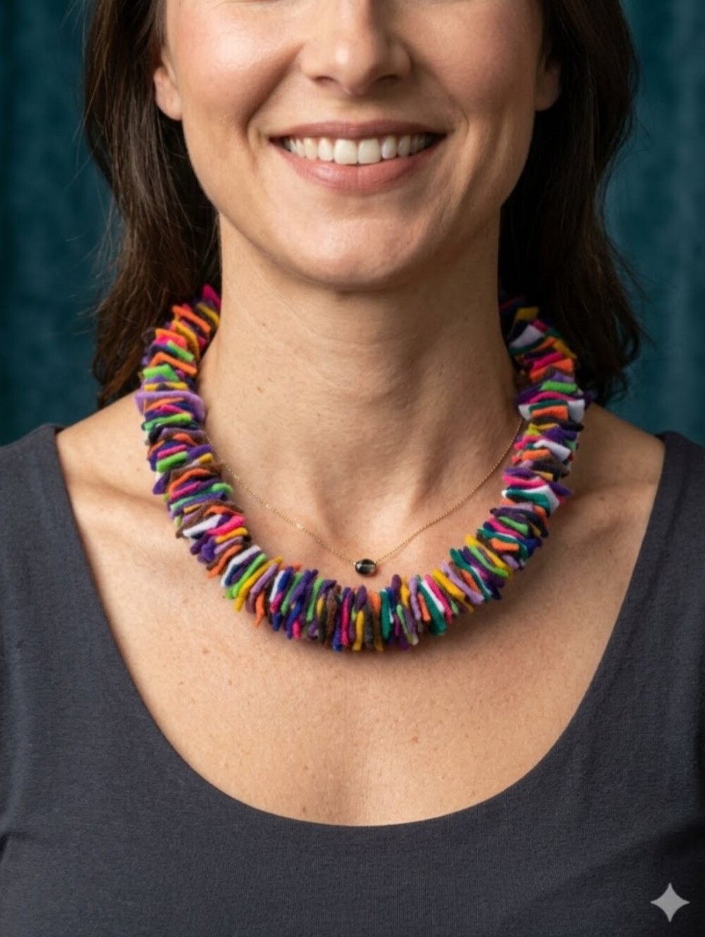 Handmade Felt Rectangle Multicolor Choker Necklace Black Leather Cord